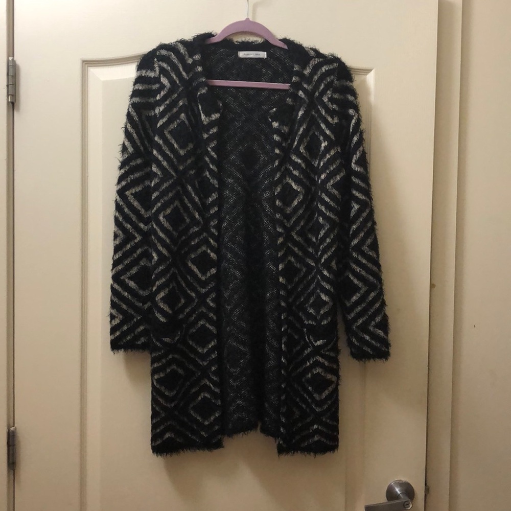 Black and cream fuzzy cardigan